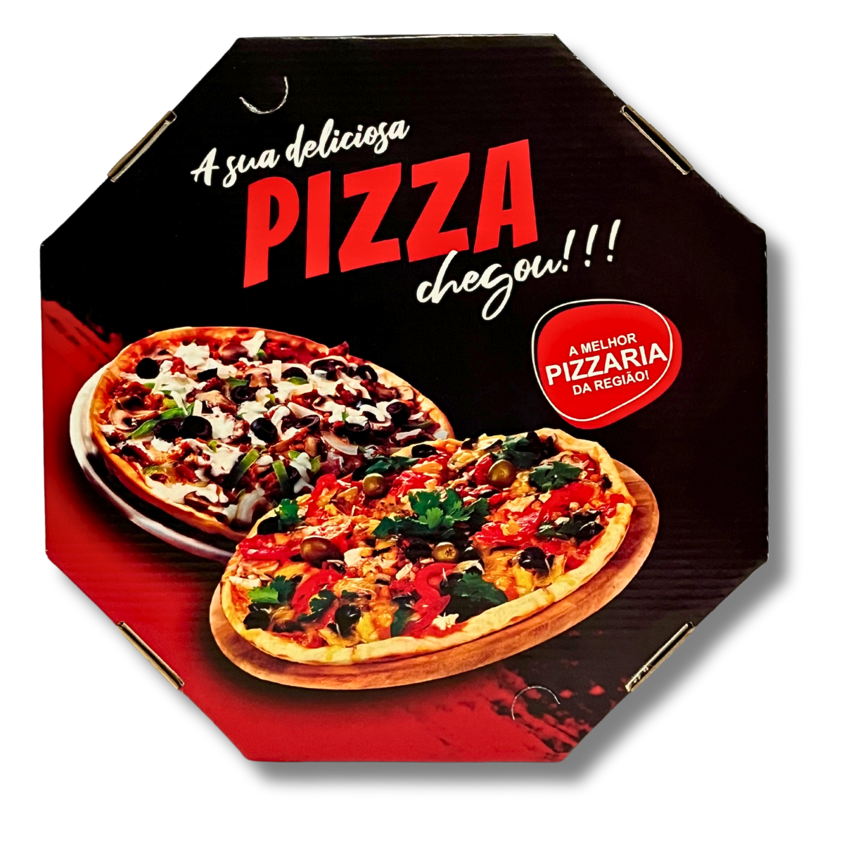a2a42f9a513b046c3e36df5d38db7c10.png Caixa de Pizza 45cm Black- Fundo Branco Reforçado - 50un - Imagem 1